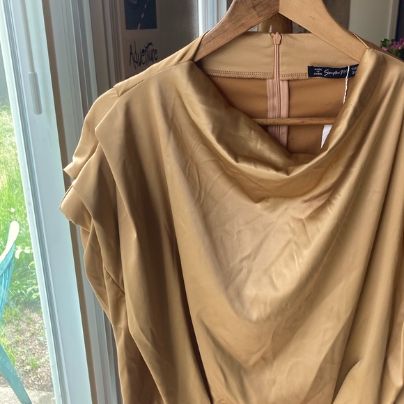 Beautiful New Simplee Plus Drape Gold Dress (3XL) - Picture 3 of 8